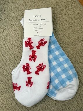 LOFT Two-Pack No-Show Socks Red Lobster & Light Blue Gingham